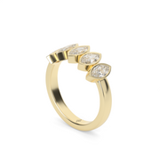 Yellow Gold Marquise Cut Diamond Five Stone Anniversary Ring/Band With Bezel Setting.